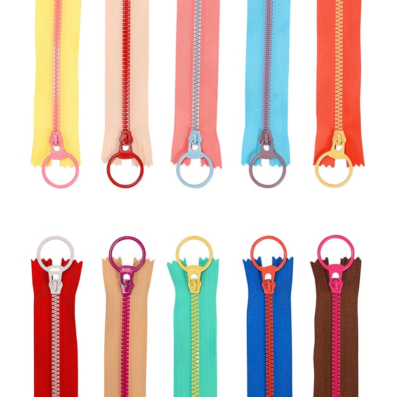 Sundee 20Pcs Colorful Resin Zippers with Ring Pulls for DIY Tailor Sewing Craft Accessories Mixed 10 Color - 8 Inch - Image 1